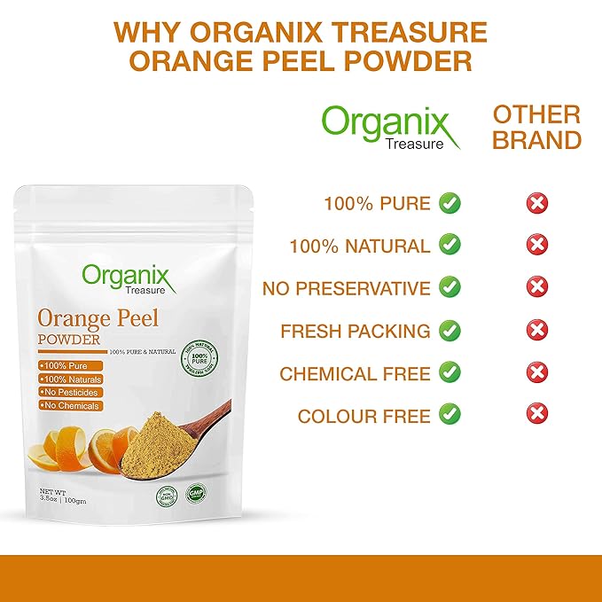 Organix Treasure Pure & Natural Orange Fruit Peel Powder for Face care and Skin Whitening (Pack Of 1, 100gm)