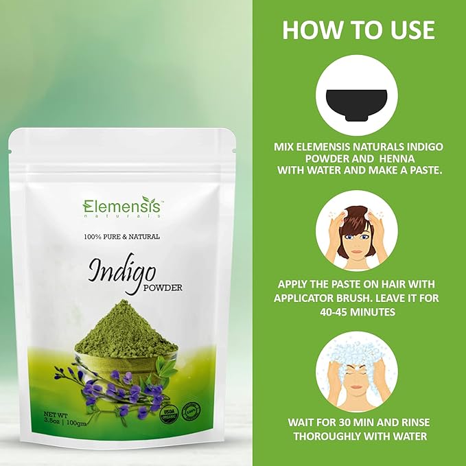 Elemensis Naturals Pure & Natural Indian Indigo Powder for Healthy and Strong Hair and Hair fall Control Repairs damaged hair Care & Hair Growth