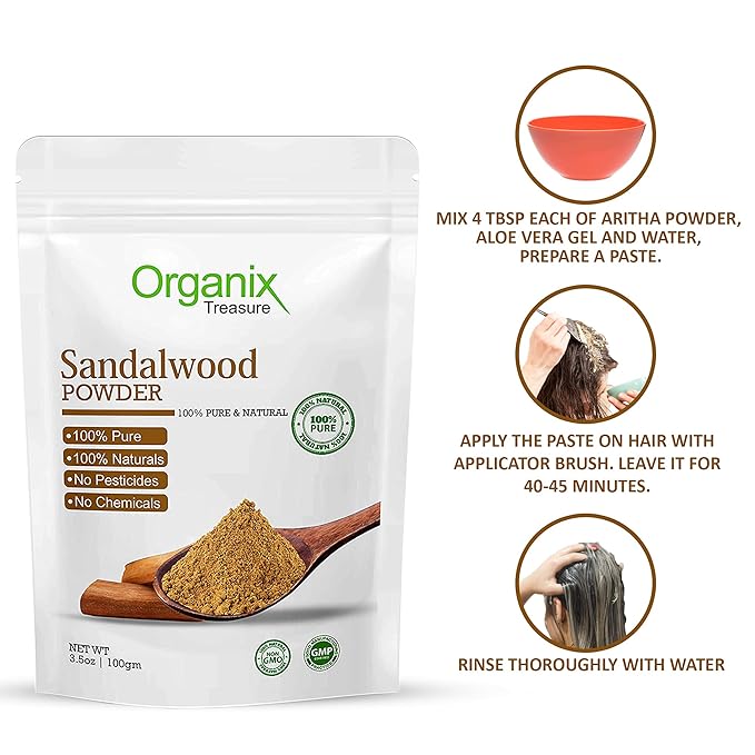 Organix Treasure Pure & Natural Sandalwood Powder for Face Masks, Facials and Skin Care