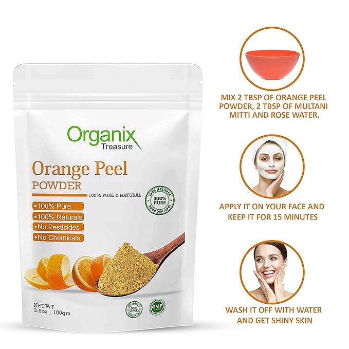 Organix Treasure Pure & Natural Orange Fruit Peel Powder for Face care and Skin Whitening (Pack Of 1, 100gm)