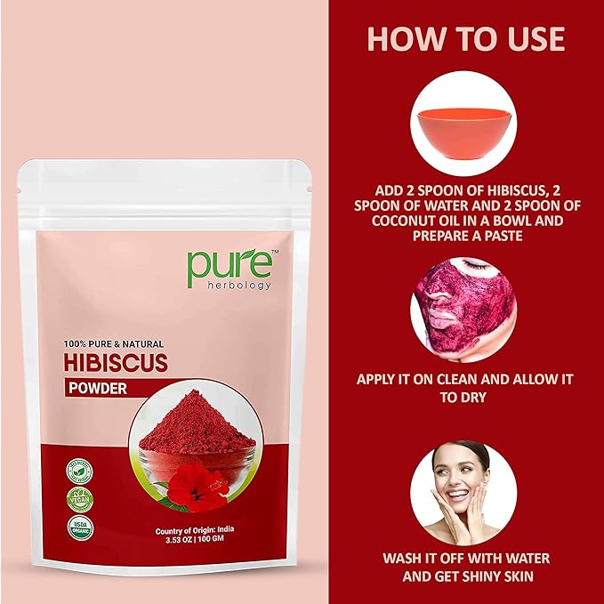 Pure Herbology Pure & Natural Hibiscus Flower Powder for Face Packs and Hair Growth & Care, 100gm