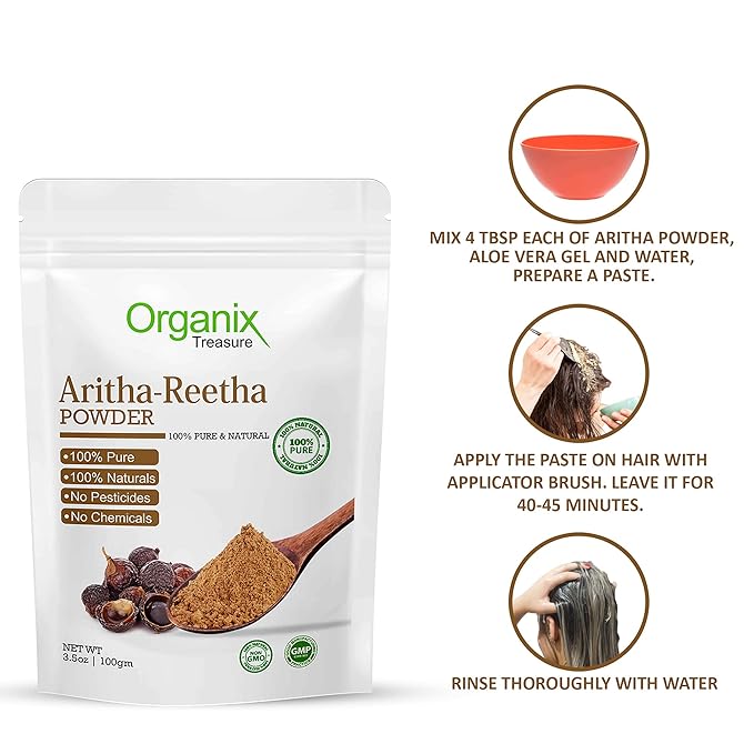 Organix Treasure Pure & Natural Aritha/Reetha/Ritha/Soapnuts (Sapindus Mukorossi) Powder For Silky & Smooth Hairs.