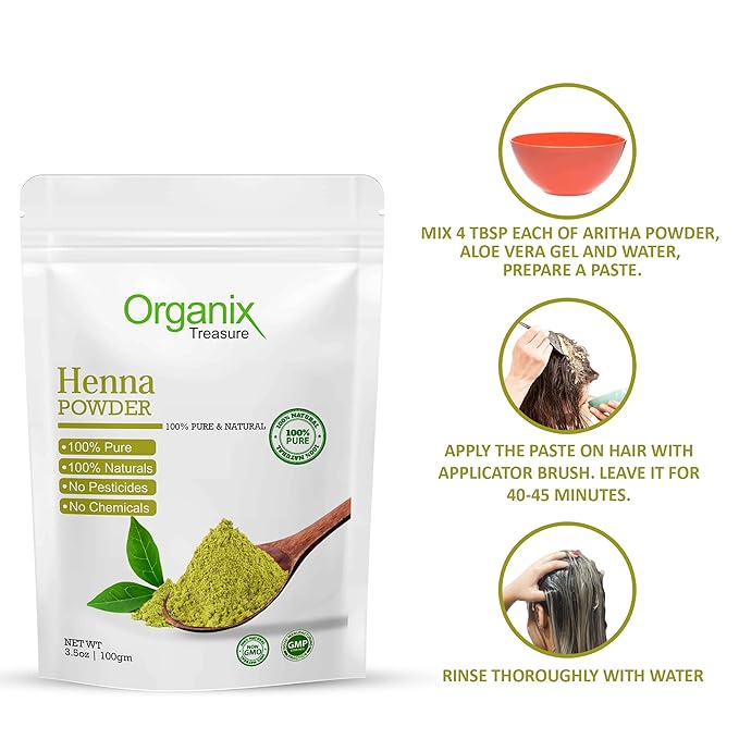 Organix Treasure Pure & Natural Henna powder for Healthy and Strong Hair, Hair fall Control, Repairs damaged hair.
