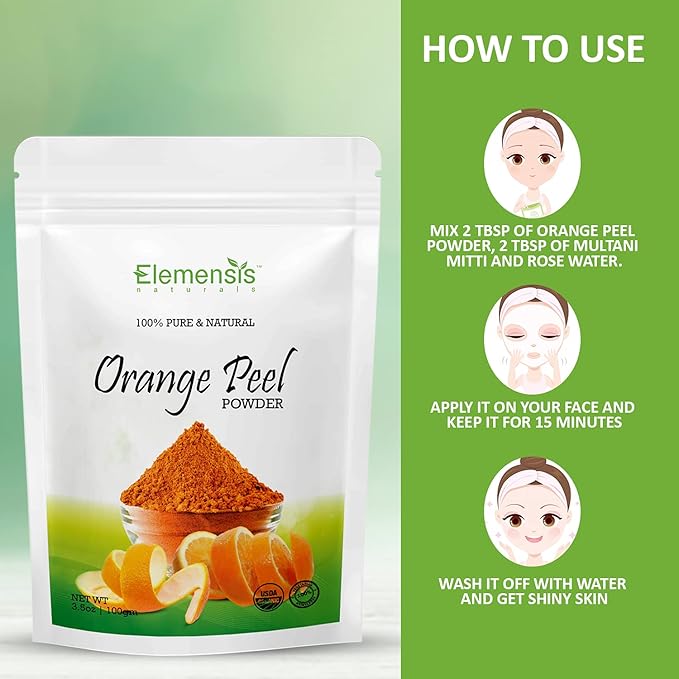 Elemensis Naturals Pure & Natural Orange Fruit Peel Powder for Glowing Skin, For Face Pack Skin Whitening, Acne & Pimple