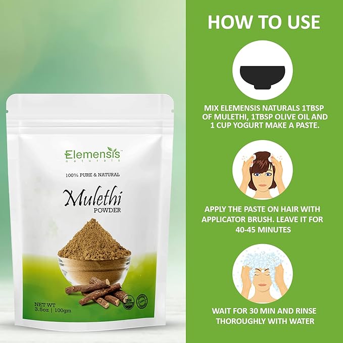 Elemensis Naturals Pure & Natural Mulethi Powder For Skin Whitening, Licorice Powder For Body, Skin and Hair