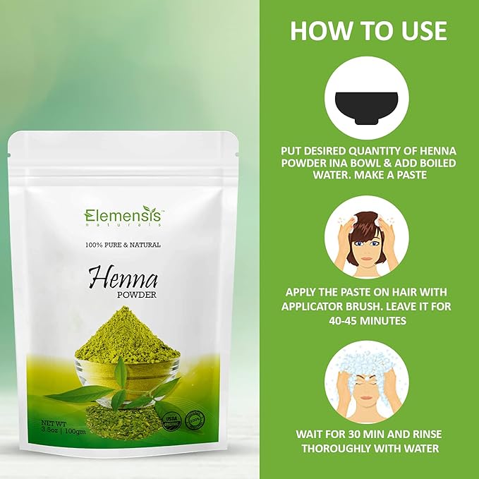 Elemensis Naturals Pure & Natural Henna powder for Healthy and Strong Hair and Hair fall Control Repairs damaged hair