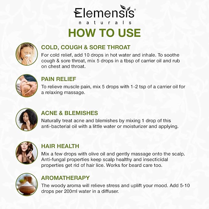 Elemensis Naturals Eucalyptus essential oil, 100% Pure, Natural Undiluted & Organic eucalyptus oil for cold and cough, pain relief, Nilgiri oil