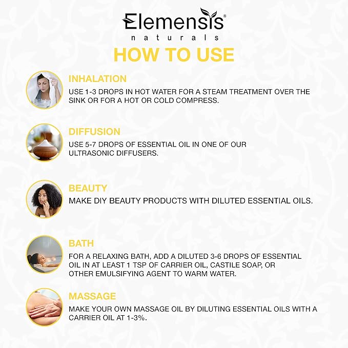 Elemensis Naturals Pure & Natural Ylang Ylang Essential Oils Undiluted for Hair, Skin, Face, Body, Aromatherapy, Massage