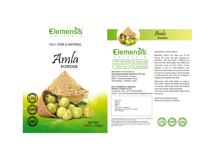 Elemensis Naturals Pure & Natural Organically Grown Amla Powder for Hair care and Face care