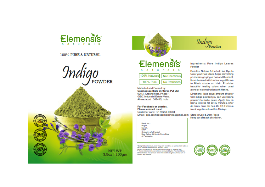 Elemensis Naturals Pure & Natural Indian Indigo Powder for Healthy and Strong Hair and Hair fall Control Repairs damaged hair Care & Hair Growth