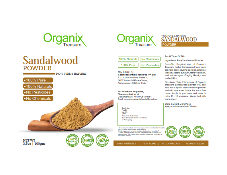 Organix Treasure Pure & Natural Sandalwood Powder for Face Masks, Facials and Skin Care
