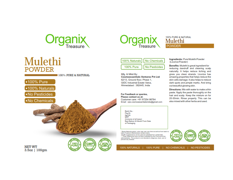 Organix Treasure Pure & Natural Mulethi Powder For Skin Whitening, Licorice Powder For Body, Skin and Hair