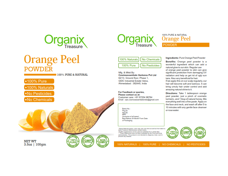 Organix Treasure Pure & Natural Orange Fruit Peel Powder for Face care and Skin Whitening (Pack Of 1, 100gm)