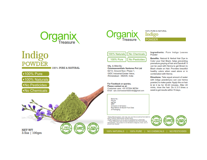 Organix Treasure Pure & Natural Indian Indigo Powder for Hair Care & Hair Growth.